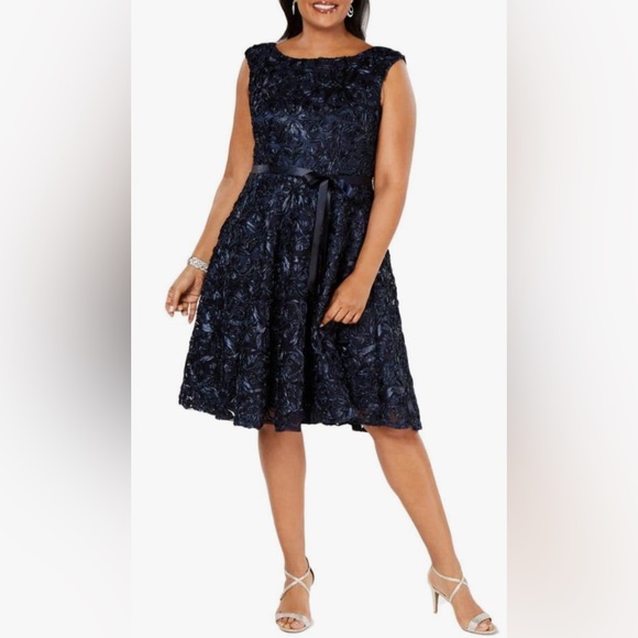 Alex Evenings Embellished Fit and Flare Soutache on Tulle Dress - Blue - 14W - Picture 1 of 10